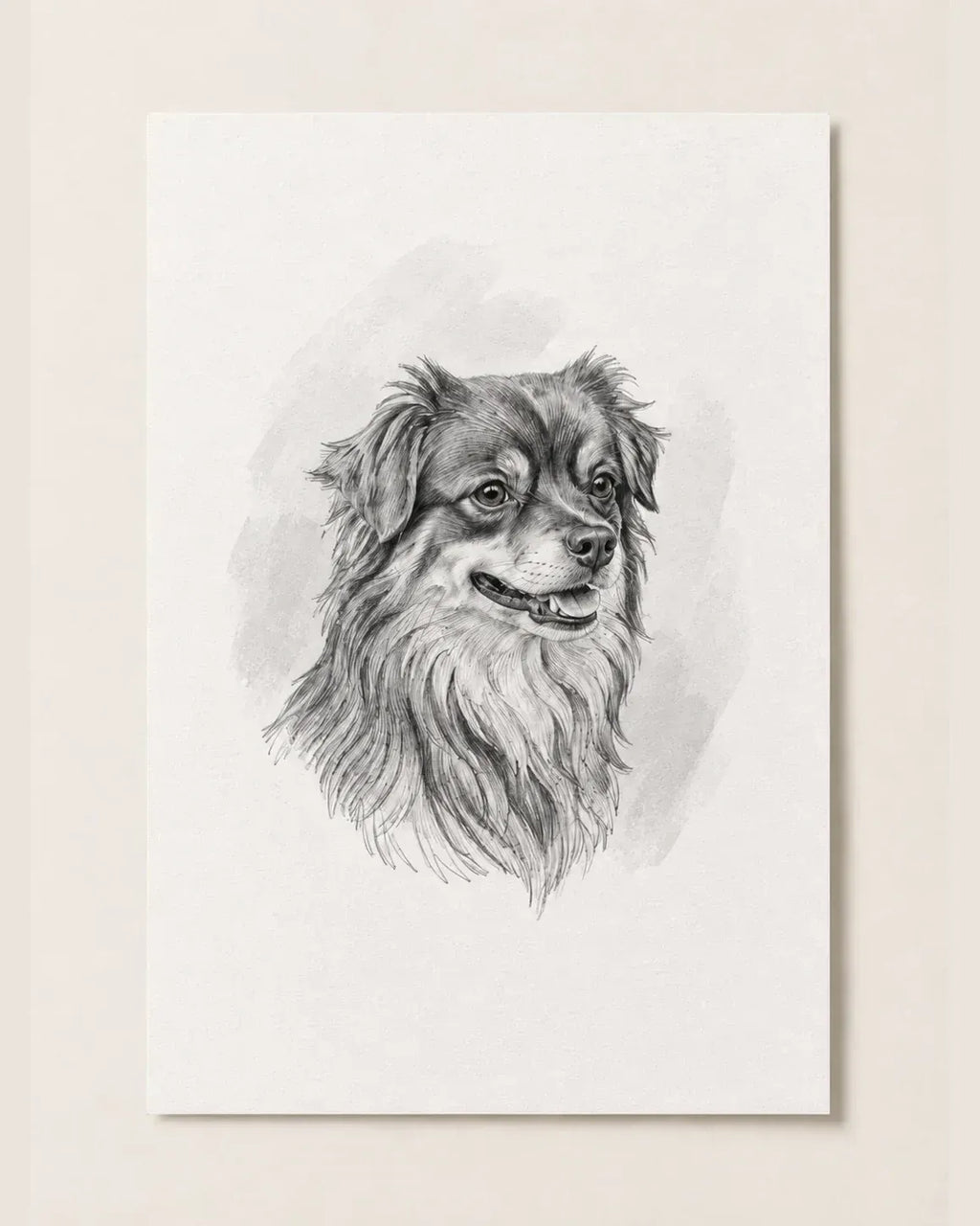 Pencil sketch pet portrait of a dog printed edge to edge on a heavyweight fine art poster