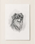Pencil sketch pet portrait of a dog printed edge to edge on a heavyweight fine art poster